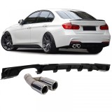 Difuzor spate lucios + teava de esapament dubla cromata, potrivit pentru BMW F30 F31 316 318 320 Performance AutoTuning