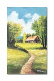 Cumpara ieftin Tablou pictat manual, La casuta din padure, 50x30cm ulei pe panza, gata de agatat pe perete