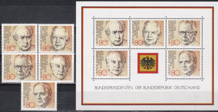 Germania 1982 - Preşedinţi ai Republicii Federale, Serie + Bloc, MNH