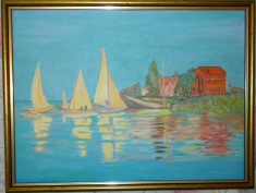 Reproducere MONET, culori acrilice,Regatta at Argenteuil,30x40cm foto