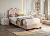 Pat tapitat Comfort 2 cu LED , 90x200, cadru din lemn cu somiera fixa, culoare Roz