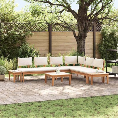 vidaXL Set de Bănci pentru Grădină cu pernă 4 pcs Maro și Crem 3356866 foto