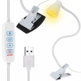 Lampa de birou LED cu clema si baza, 3 culori, USB, alba Izoxis