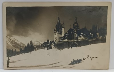 CASTELUL PELES PE TIMP DE IARNA , FOTOGRAFIE , FORMAT CARTE POSTALA , 1924 foto