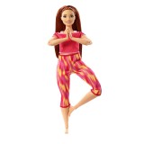 Papusa flexibila Barbie Made to Move, 3 ani+, par roscat, costum rosu