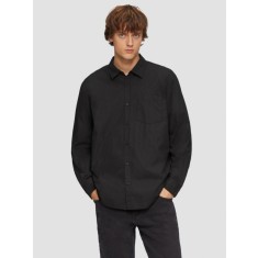 Camasa barbati cu maneca lunga, din bumbac, croiala Regular Fit, Negru, M