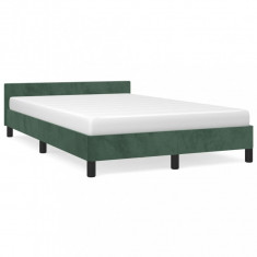 vidaXL Cadru de pat cu tăblie, verde închis, 120x190 cm, catifea