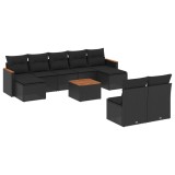 Cumpara ieftin Set canapele de gradina cu perne, 10 piese, negru, poliratan