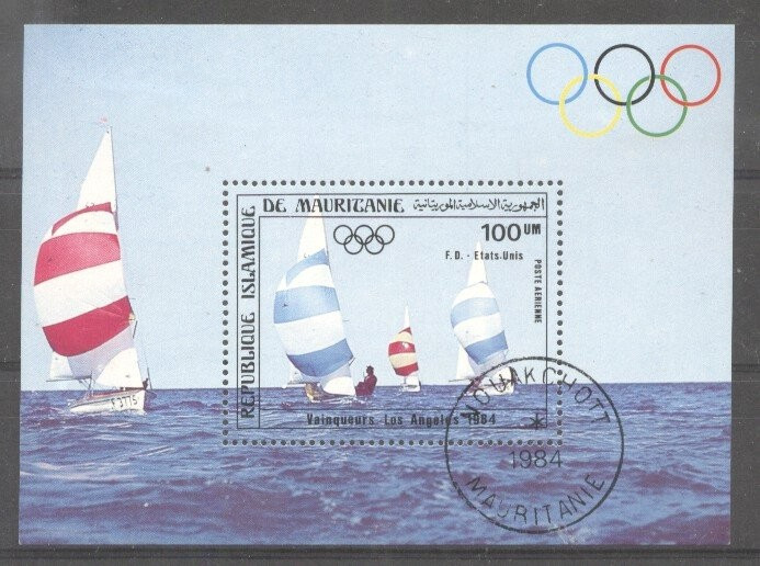 Mauritania 1984 Sport, Olympics, Ships, Navigation, perf. sheet, used M.252