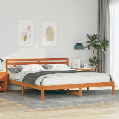 vidaXL Cadru de pat cu headboard Maro Lemn de brad 872364 foto
