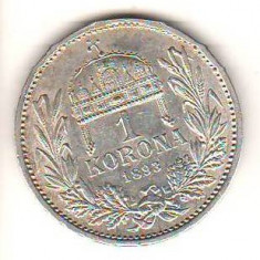 SV * Ungaria 1 KORONA / O COROANA 1893 * ARGINT * Imparatul Fr. Josef * VF+/ -XF