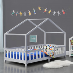 Pat copii design casuta Treviolo 90 x 200 cm lemn gri/alb [en.casa] HausGarden Leisure
