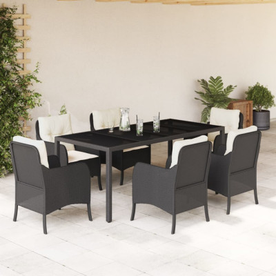 vidaXL Set mobilier de grădină cu perne, 7 piese, negru, poliratan 3211846 foto