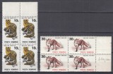 ROMANIA 1993 LP 1318 FAUNA PROTEJATA VALOAREA 10 LEI VALOAREA 30 LEI HARTIE ALBA CU FILIGRAN BLOCURI 4 TIMBRE STARE MNH