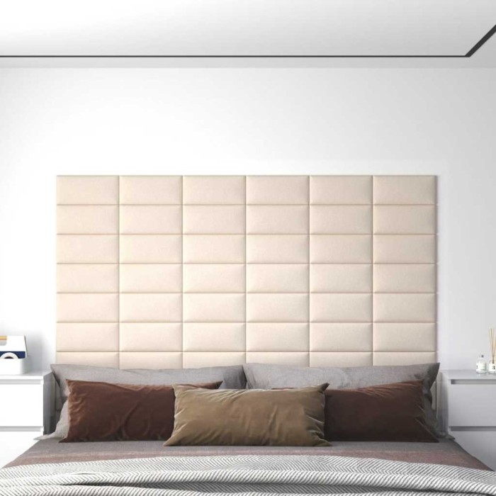 Panouri de perete, 12 buc., crem, 30x15 cm, catifea, 0,54 m&sup2;