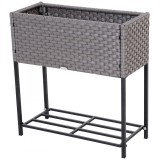 Outsunny Ghiveci pentru Flori din Ratan Sintetic cu Raft din Metal Decorativ 70x30x72 cm Gri | Aosom Romania