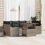 Set canapea gradina Gossi cu 7 piese si perne gri ratan poli acacia, set canapea gradina Gossi cu 2 locuri si perne gri ratan poli