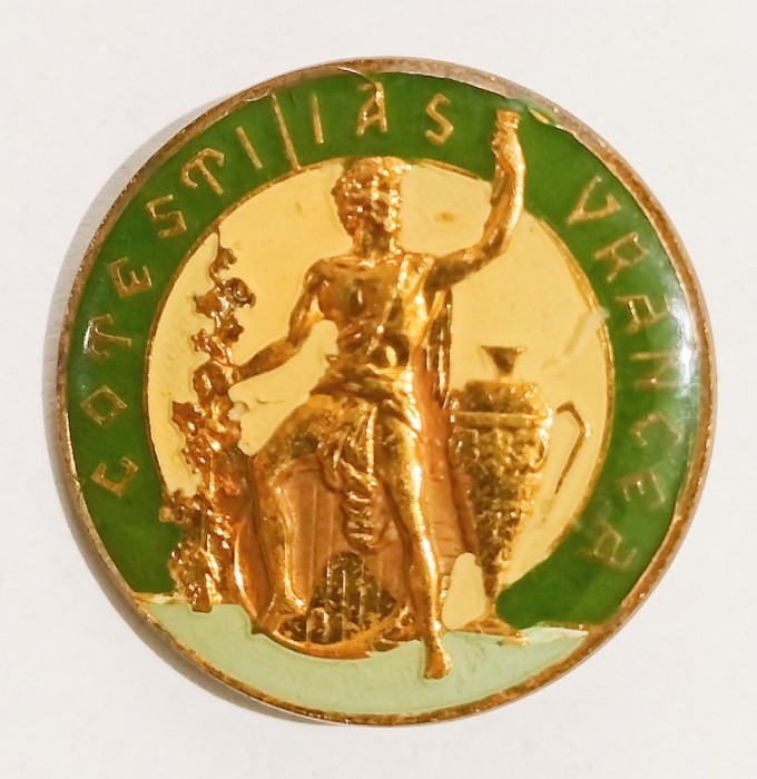 INSIGNA VITICULTURA CRAMELE COTESTI IAS VRANCEA FOND CENTRAL ALB VERDE INCHIS SI ALBASTRU DESCHIS PE CONTUR AGRICULTURA VIN ( CITITI DESCRIEREA )