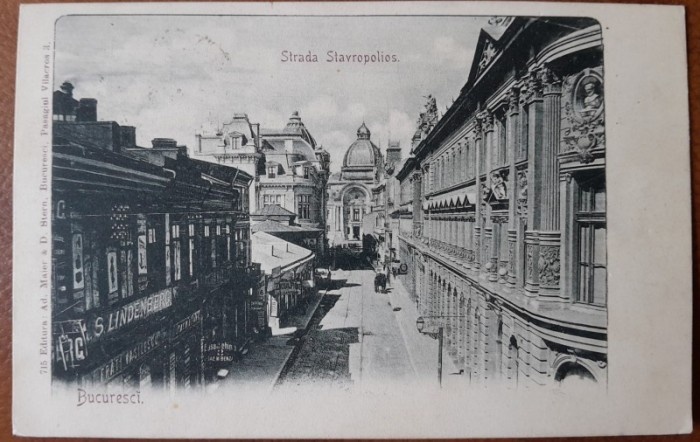 Carte postala, Bucuresti strada Stavropoleos, 1903
