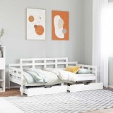 VidaXL Pat de zi cu sertare, alb, 90x190 cm, lemn masiv pin