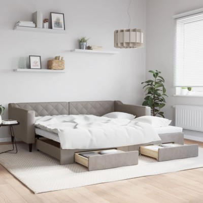 vidaXL Pat de zi cu extensie și sertare, gri taupe, 100x200 cm, textil 3197470 foto
