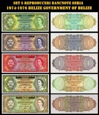 set 5 reproduceri bancnote Seria 1974-1976 Government of Belize