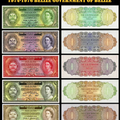 set 5 reproduceri bancnote Seria 1974-1976 Government of Belize