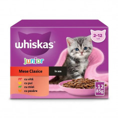 Hrana umeda pentru pisici Whiskas, Junior, selectii clasice in sos de carne, 12
