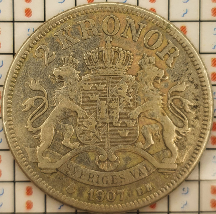 Suedia 2 coroane Kronor - Oscar II 1907 argint - km 773 - A006