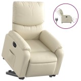 Cumpara ieftin Fotoliu rabatabil electric cu ridicare, crem, piele ecologica