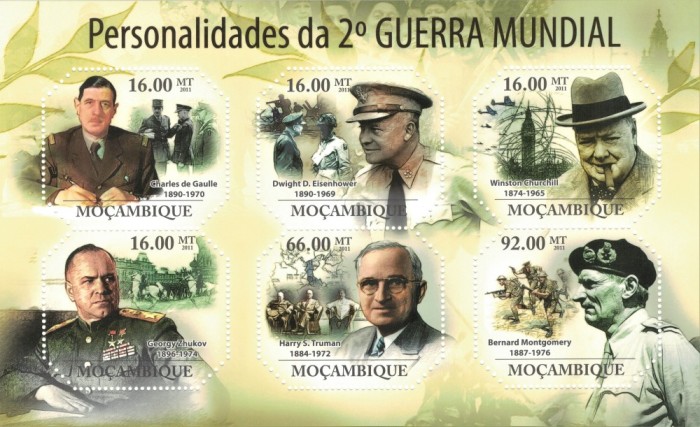 MOZAMBIC 2011 - Personalitati politice si militare din WW2 / set complet - bloc+colita MNH ( 2 imagini)