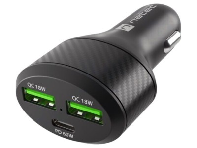 Alimentator auto NATEC USB A x2 și USB C 60W negru foto