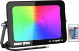 Proiector de podea LED RGB, cu telecomanda, 100W, lumina alba si colorata, IP66 - CN