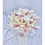 Buchet personalizabil cu trandafiri criogenati si flori naturale uscate, predominant alb