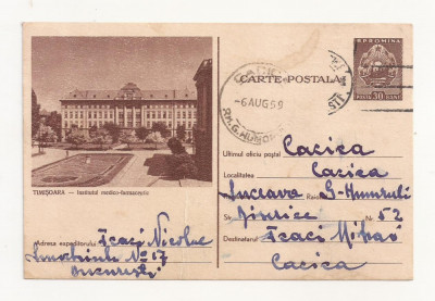 RF25 -Carte Postala- Timisoara, institutul Medico-farmaceutic, circulata 1959 foto