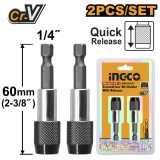 Prelungitor Bits cu Eliberare Rapida Set 2buc 60mm INGCO ABH20601 &ndash; Rapiditate si Precizie in Lucrarile de Insurubare