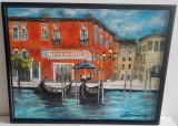 TABLOU modern nou, -GONDOLE IN VENETIA -, pictor roman consacrat, Peisaje, Ulei, Realism