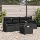 Set canapele gradina 5 piese cu perne negru poliratan, canapea gradina 2 locuri cu perne negru poliratan