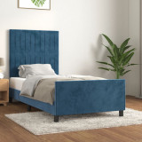 VidaXL Cadru de pat cu tăblie, albastru &icirc;nchis, 90x200 cm, catifea