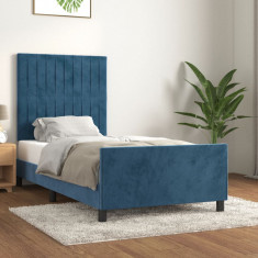 vidaXL Cadru de pat cu tăblie, albastru închis, 90x200 cm, catifea