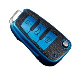 Husa Cheie Briceag Audi, 3 Butoane, Tpu, Aspect Piele, Albastru AutoProtect KeyCars, Oem