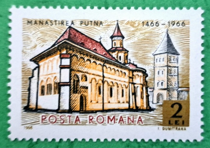 TIMBRE ROMANIA MNH LP 638/1966 500 ani zidirea Manastirii Putna -Serie simpla