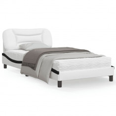 Cadru de pat cu tablie alb si negru 100x200cm piele artificiala foto