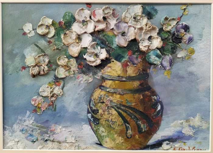 Coman Ardeleanu-&quot;Flori de cireş &icirc;n vas de lut&quot;, pictură &icirc;n ulei