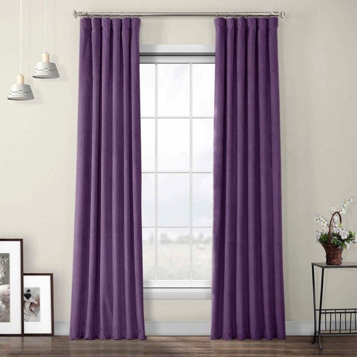 Draperie din catifea cu rejansa din bumbac tip fagure, Madison, 200x220 cm, densitate 700 g/ml, Mov inchis, 1 buc
