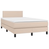 vidaXL Pat cu arcuri, cu saltea și LED cappuccino 120x190 cm piele eco 3270128