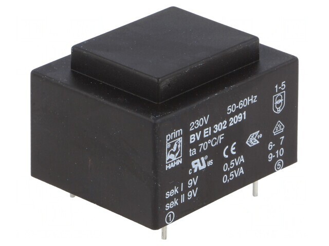 Transformator &icirc;ncapsulat 1VA 230VAC 9V 56mA PCB