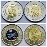 Set 2 &times; 2 Dollars 2024 Canada, Royal Canadian Air Force, unc, normala &amp; color, America de Nord