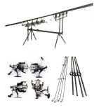 Set 4 Lansete 3, 90 m, 2 Segm, 4 Mulinete G 65, Rod Pod, Senori