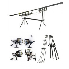 Set 4 Lansete 3, 90 m, 2 Segm, 4 Mulinete G 65, Rod Pod, Senori